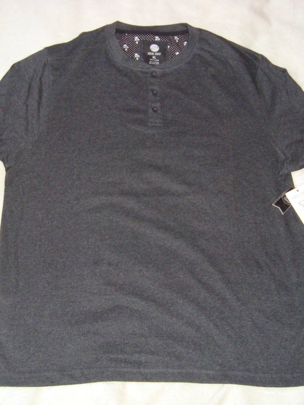 NEW Social Coast Men's Henley Shirt  Sz. XL L/S Dark Gray Heathered Cotton NWT